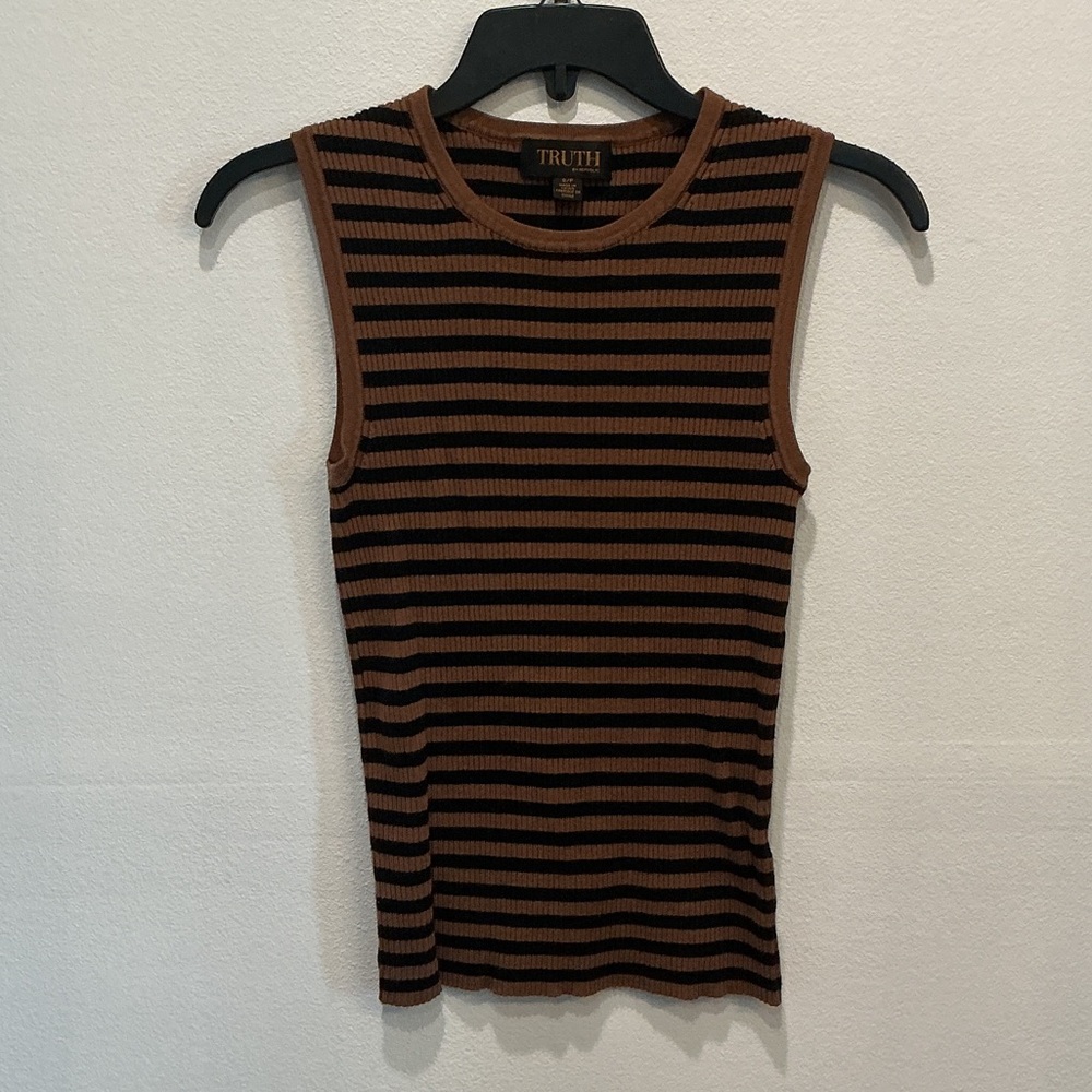 Truth Women's Black and Brown Striped Tank Top